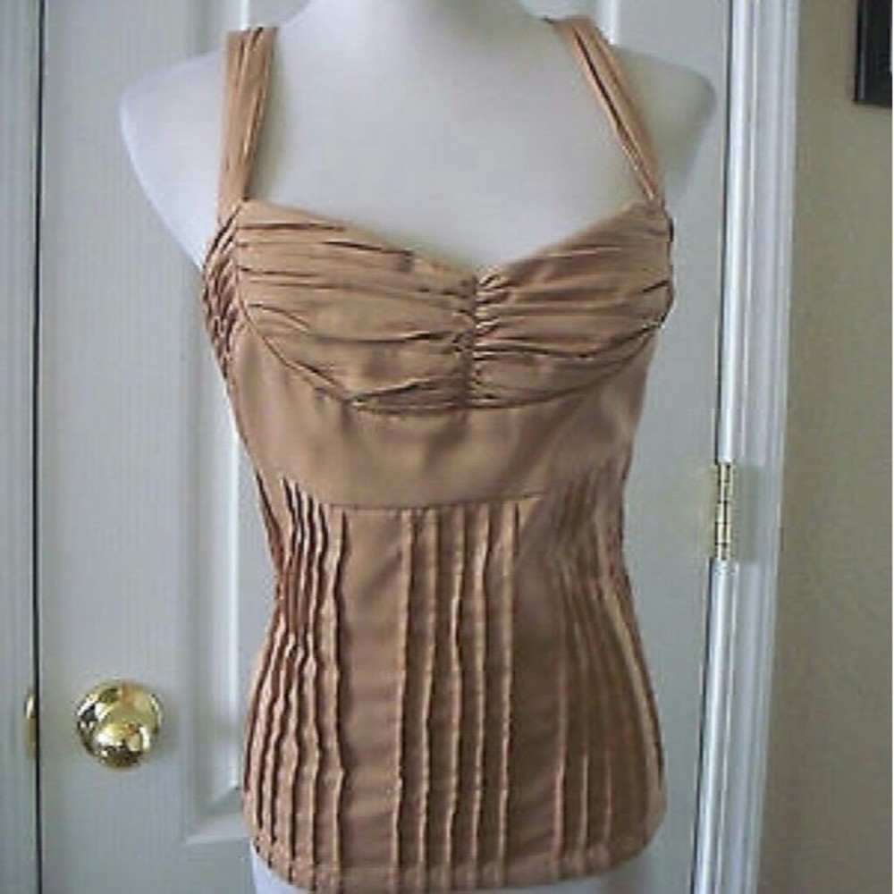 Corset Bustier Style Top Ruched Sleeveless NUDE TAN CAMEL SZ 10 WOMENS SIze 10